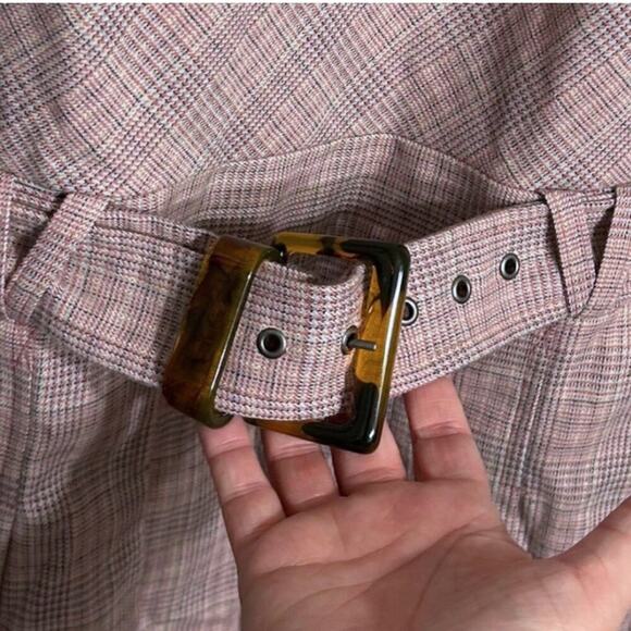 Free People Plaid Pleated Mini Dress Women's XL Drop Waist Belt Light Academia - Picture 3 of 8